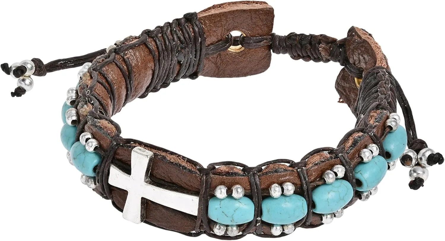 AeraVida Women Boho Handmade Natural Stone Leather Adjustable Wrist Pull Bracelet
