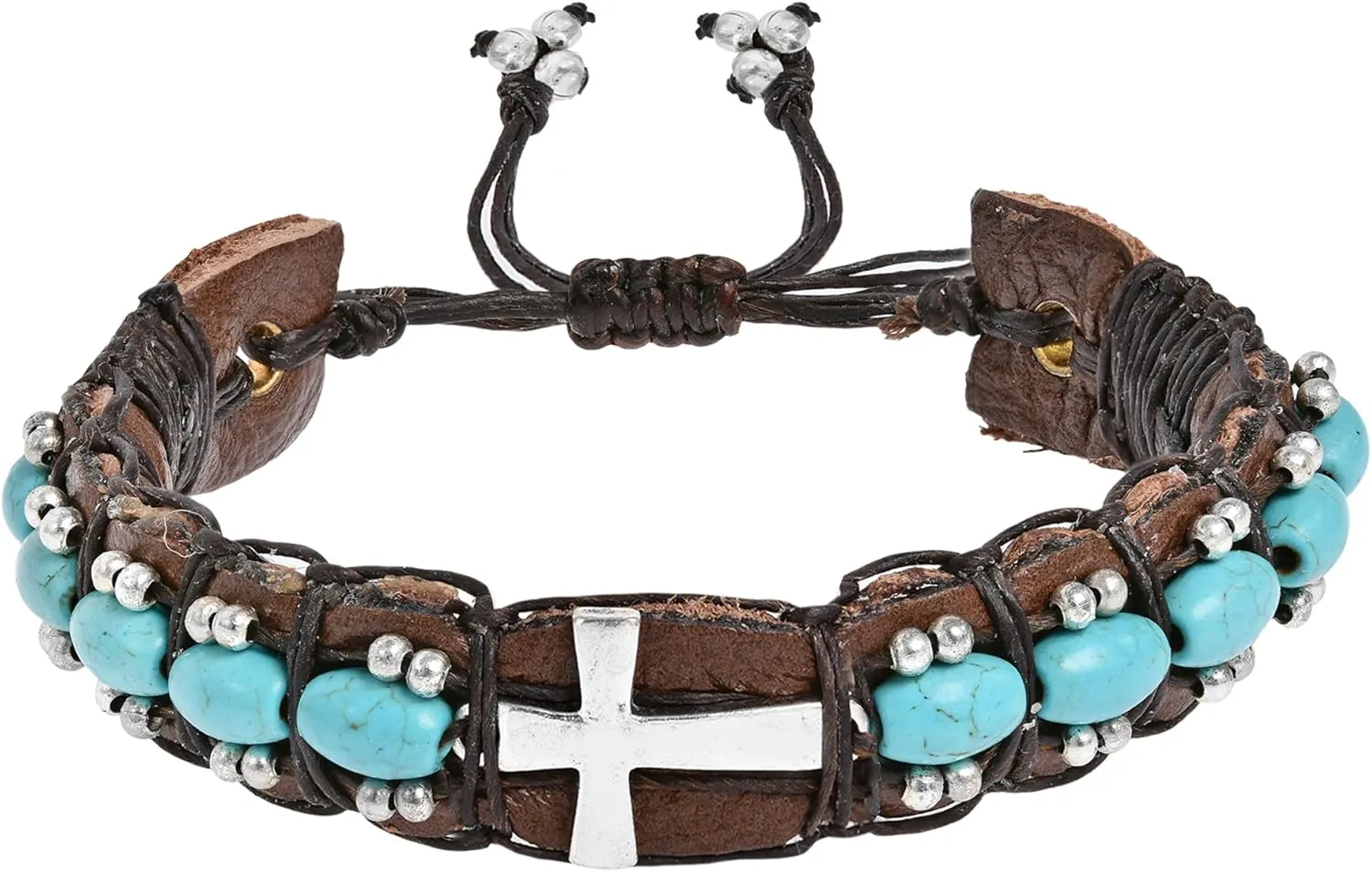 AeraVida Women Boho Handmade Natural Stone Leather Adjustable Wrist Pull Bracelet