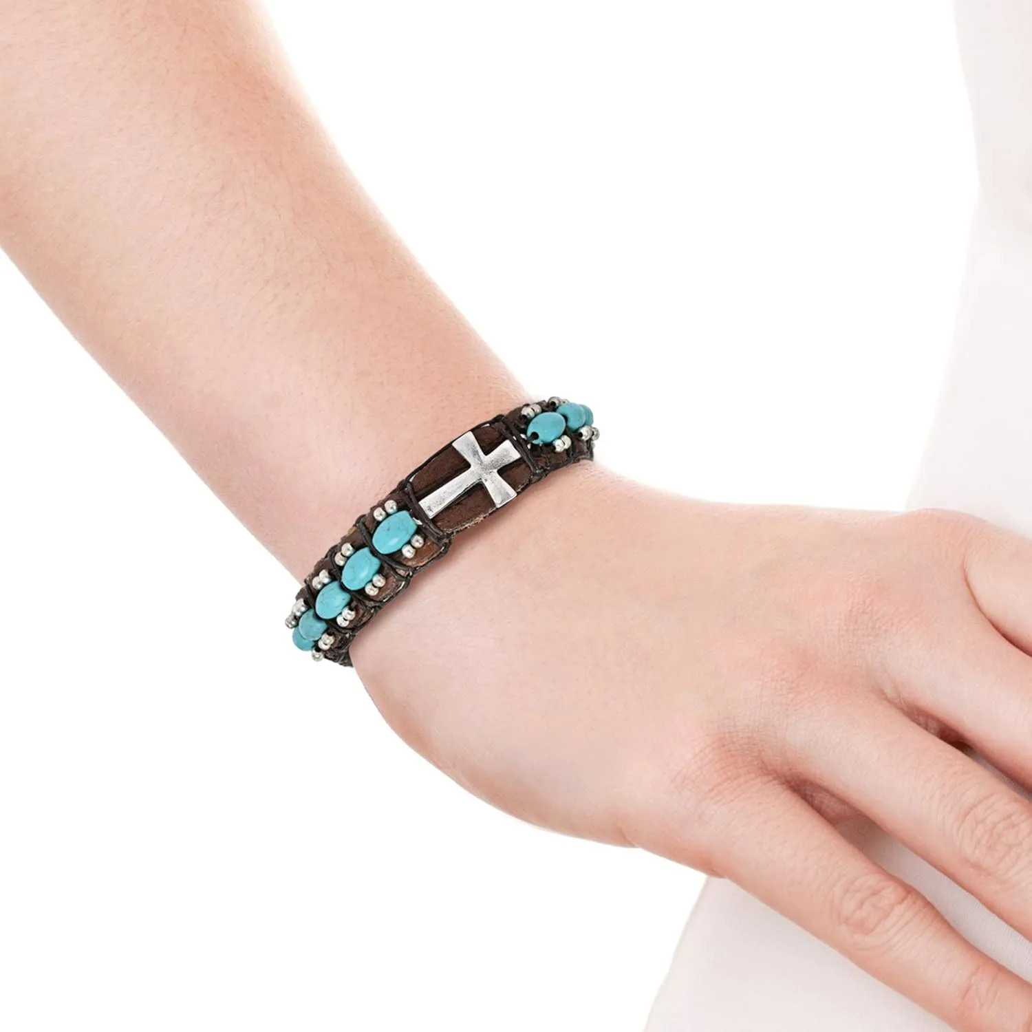 AeraVida Women Boho Handmade Natural Stone Leather Adjustable Wrist Pull Bracelet