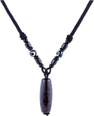 Agate Stone Pendant Necklace, Tibetan Buddhist beads27.5 Inch Woven Rope Chain, Brown, 1.57 Inch Bead