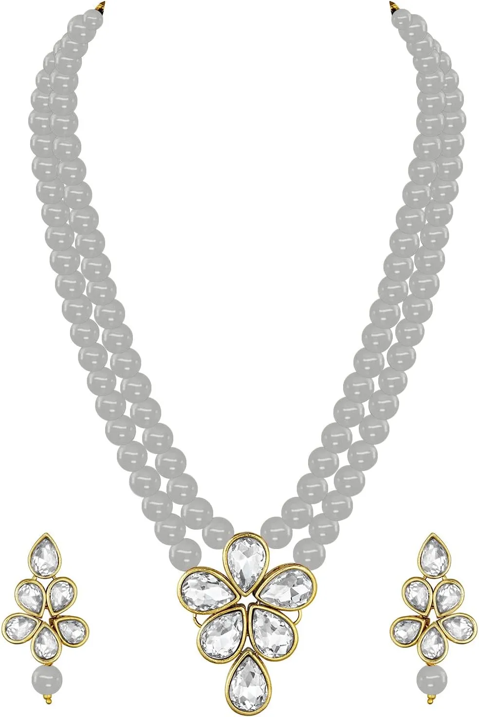 Aheli Blue Wedding Party Faux Kundan Pendant Beads Necklace Earrings Set Bollywood Party Indian Jewelry Gift for Women