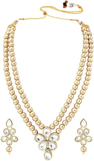 Aheli Blue Wedding Party Faux Kundan Pendant Beads Necklace Earrings Set Bollywood Party Indian Jewelry Gift for Women