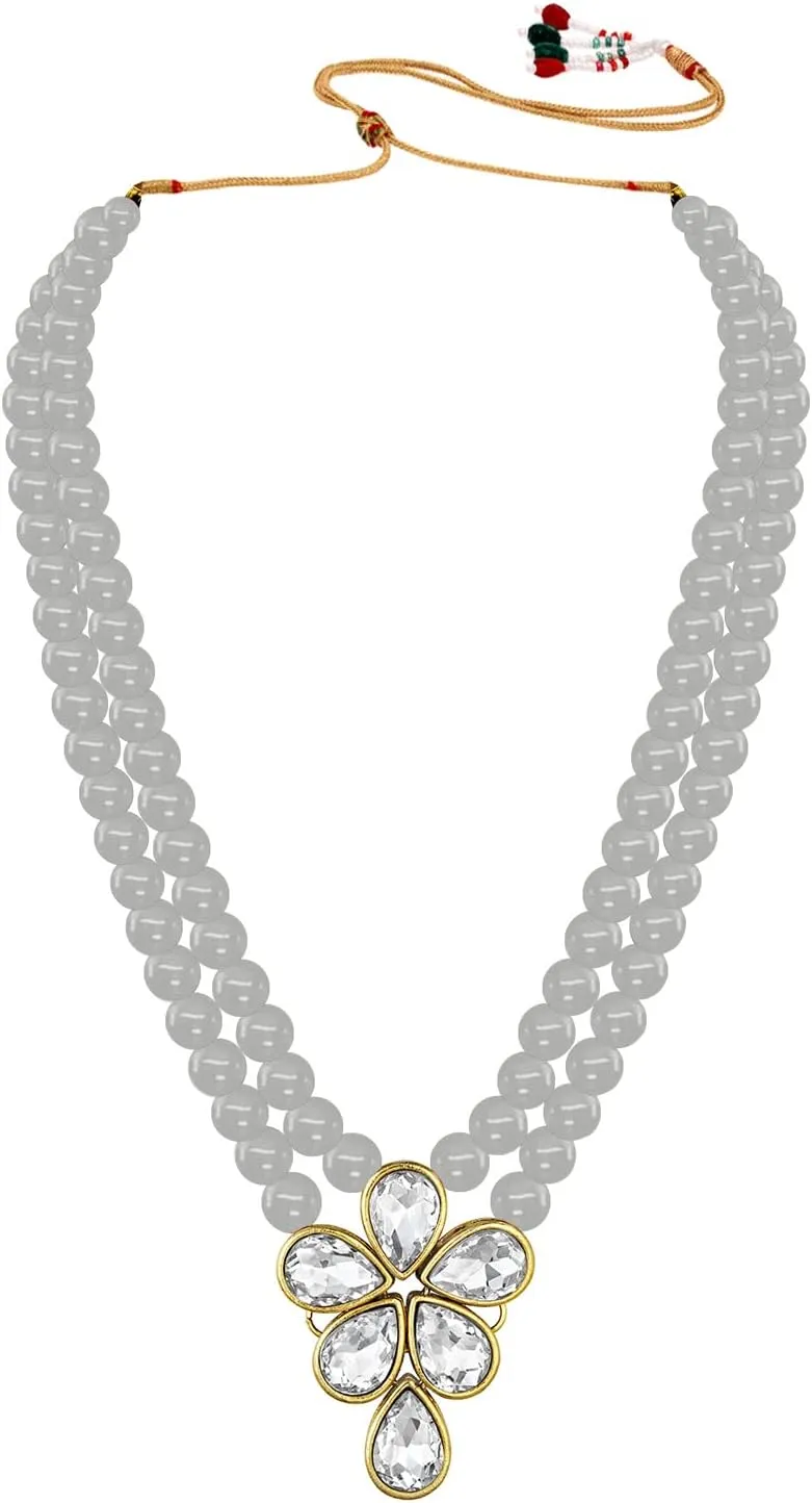 Aheli Blue Wedding Party Faux Kundan Pendant Beads Necklace Earrings Set Bollywood Party Indian Jewelry Gift for Women