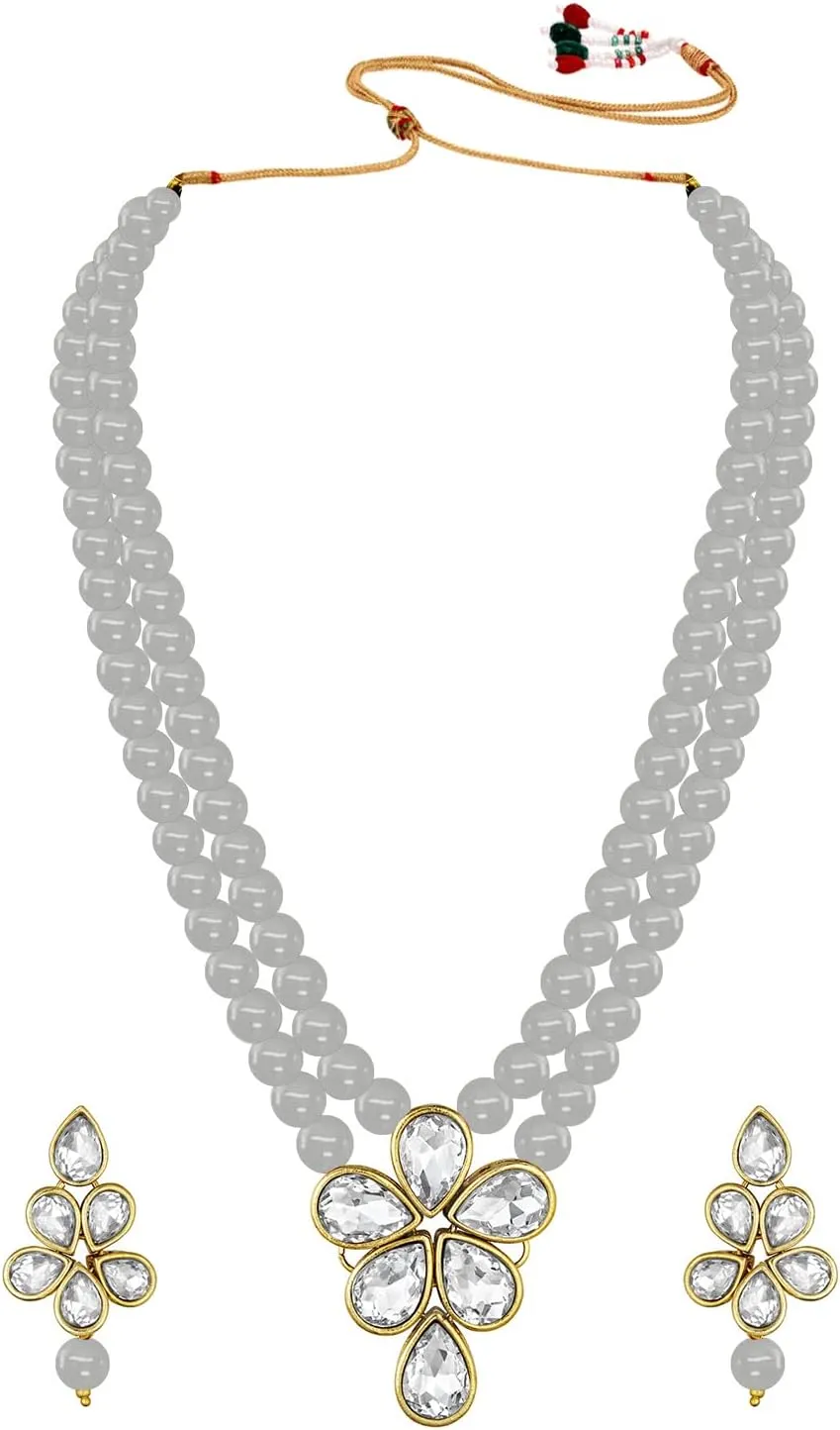 Aheli Blue Wedding Party Faux Kundan Pendant Beads Necklace Earrings Set Bollywood Party Indian Jewelry Gift for Women