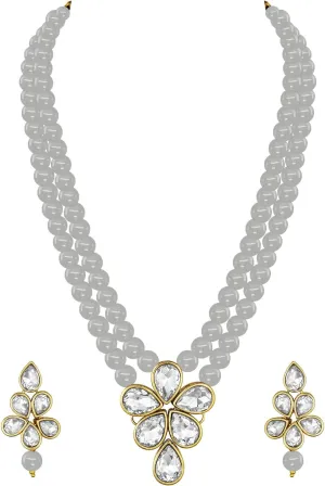 Aheli Blue Wedding Party Faux Kundan Pendant Beads Necklace Earrings Set Bollywood Party Indian Jewelry Gift for Women