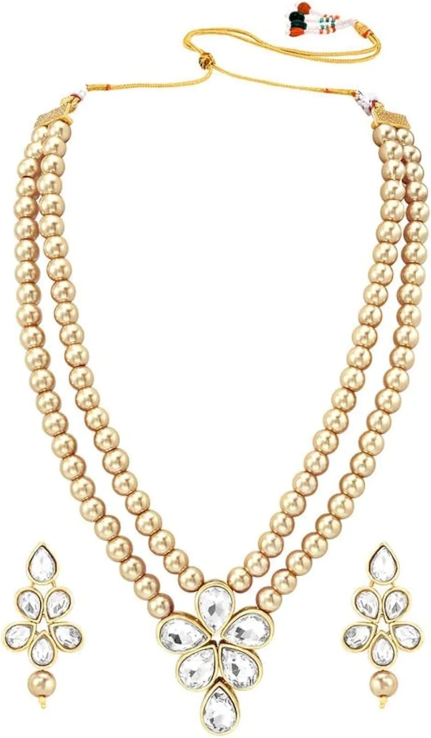 Aheli Blue Wedding Party Faux Kundan Pendant Beads Necklace Earrings Set Bollywood Party Indian Jewelry Gift for Women