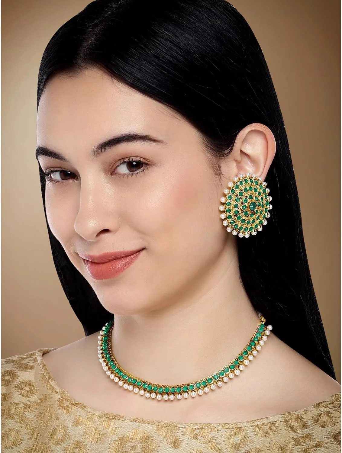 Aheli Bollywood Fashion Faux Stone Wedding Necklace Big Earrings Indian Fashion Jewelry Set Gift for Women