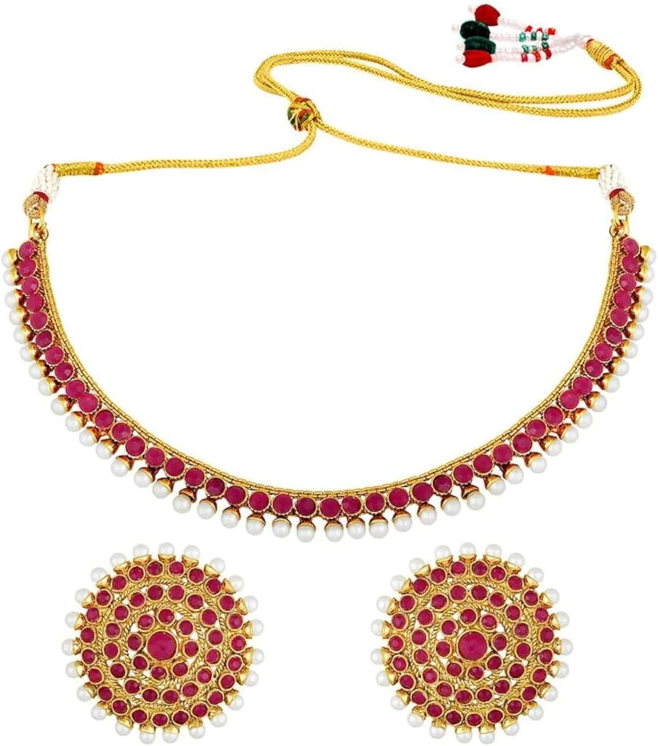 Aheli Bollywood Fashion Faux Stone Wedding Necklace Big Earrings Indian Fashion Jewelry Set Gift for Women