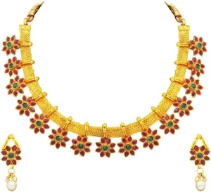Aheli Bollywood Flower Shape Faux Stone Wedding Necklace Earrings Indian Fashion Jewelry Set Gift for Women