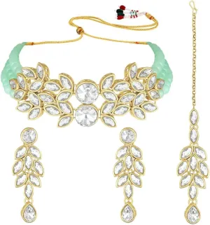 Aheli Bridal Crystal Pearl Choker Necklace with Drop Earrings Indian Traditional Bollywood Jewelry Set Gift for Women