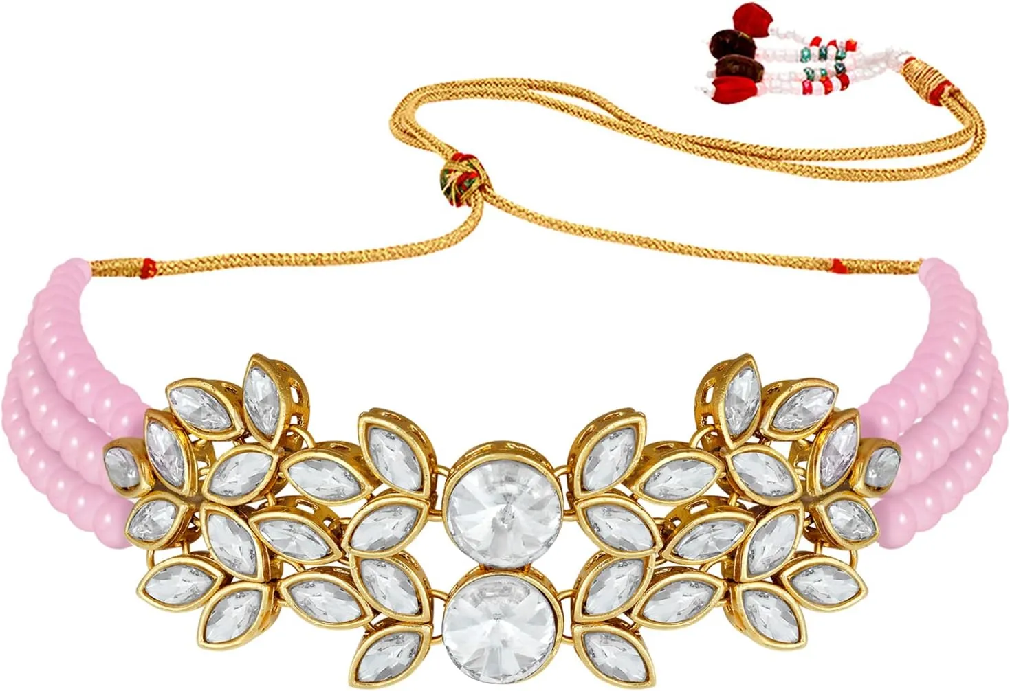 Aheli Bridal Crystal Pearl Choker Necklace with Drop Earrings Indian Traditional Bollywood Jewelry Set Gift for Women