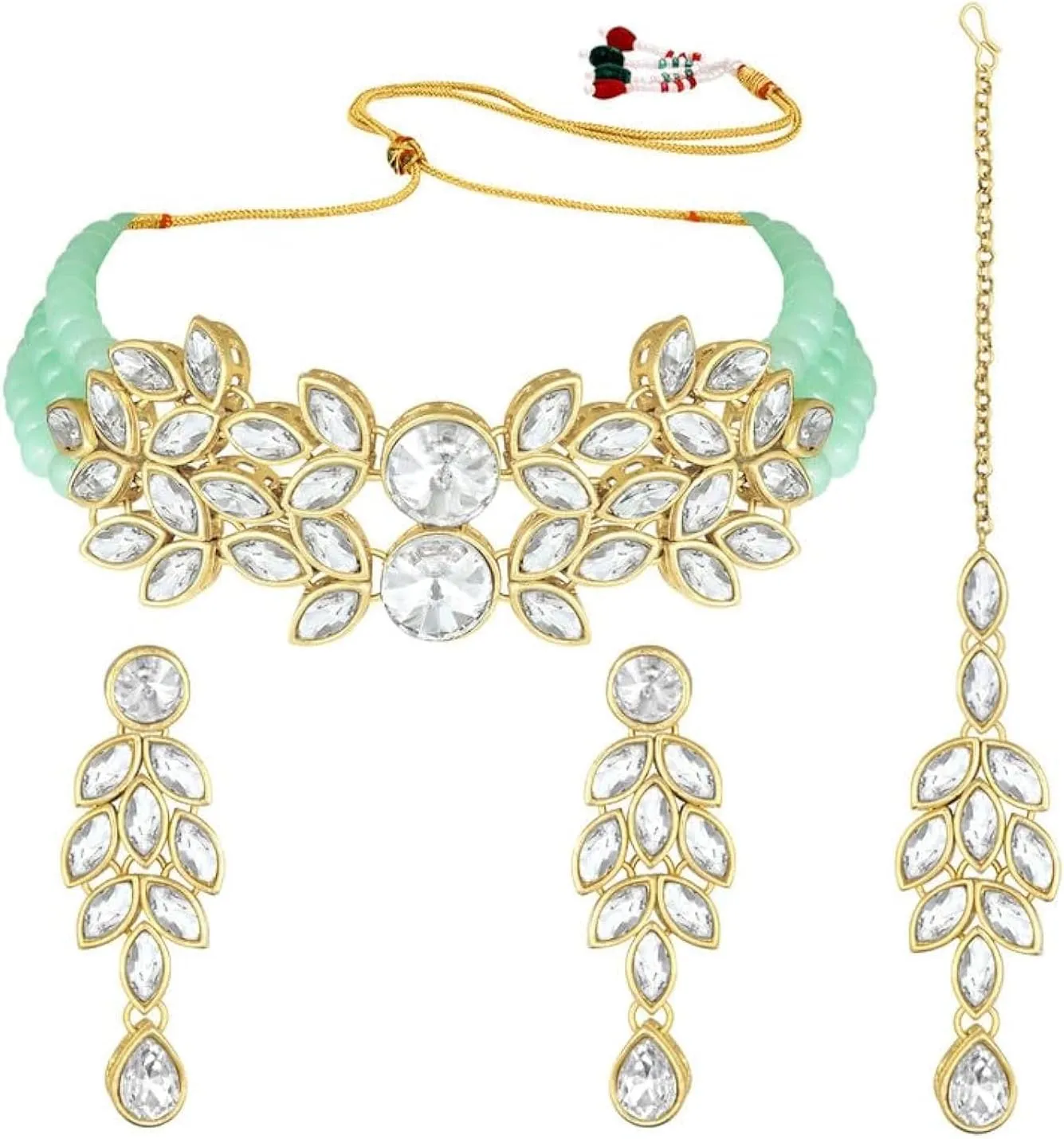Aheli Bridal Crystal Pearl Choker Necklace with Drop Earrings Indian Traditional Bollywood Jewelry Set Gift for Women