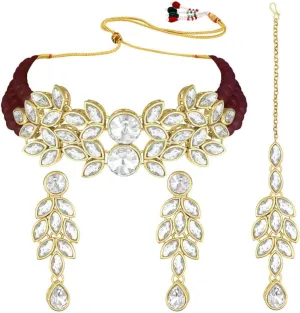 Aheli Bridal Crystal Pearl Choker Necklace with Drop Earrings Indian Traditional Bollywood Jewelry Set Gift for Women
