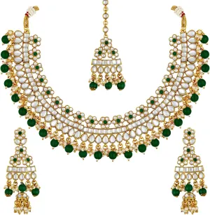 Aheli Bridal Kundan Faux Pearl Choker Necklace with Earrings Maang Tikka Gift for Women Indian Traditional Bollywood Fashion Jewelry Set