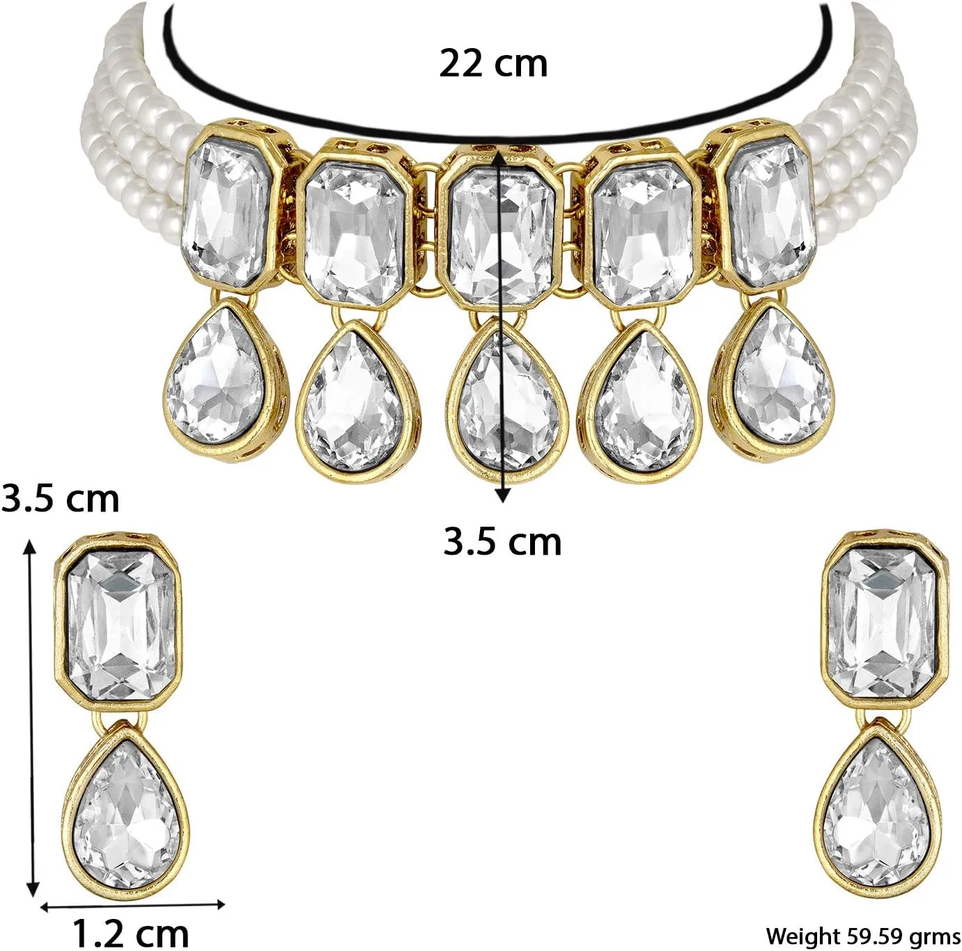 Aheli Crystal Pearl Ethnic Bridal Choker Necklace with Earrings Indian Traditional Bollywood Jewelry Set Gift for Women