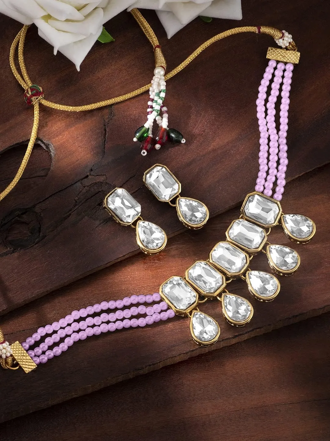 Aheli Crystal Pearl Ethnic Bridal Choker Necklace with Earrings Indian Traditional Bollywood Jewelry Set Gift for Women