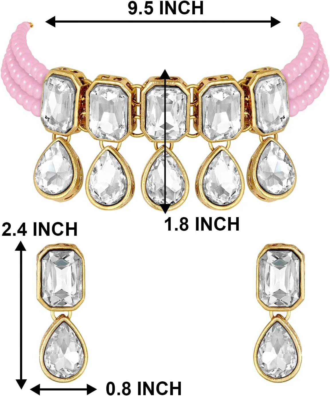 Aheli Crystal Pearl Ethnic Bridal Choker Necklace with Earrings Indian Traditional Bollywood Jewelry Set Gift for Women