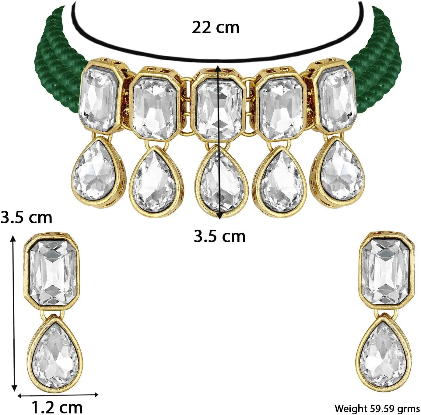 Aheli Crystal Pearl Ethnic Bridal Choker Necklace with Earrings Indian Traditional Bollywood Jewelry Set Gift for Women
