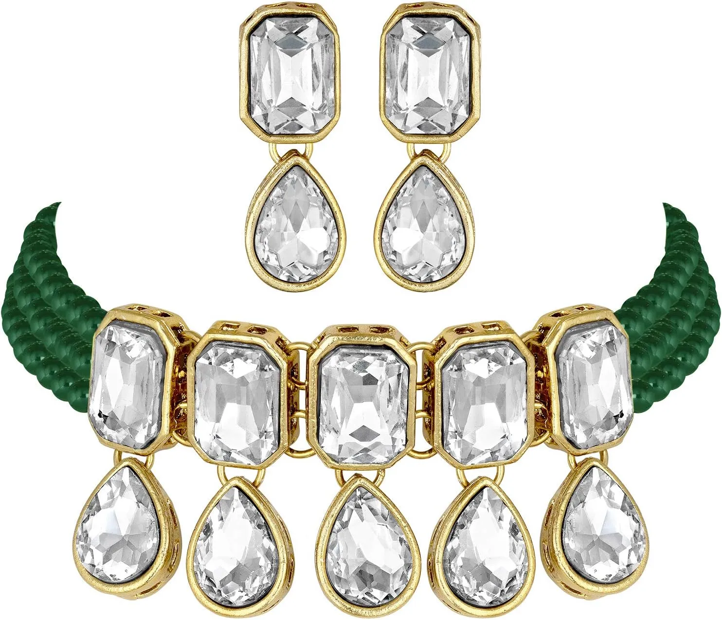 Aheli Crystal Pearl Ethnic Bridal Choker Necklace with Earrings Indian Traditional Bollywood Jewelry Set Gift for Women