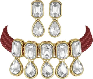Aheli Crystal Pearl Ethnic Bridal Choker Necklace with Earrings Indian Traditional Bollywood Jewelry Set Gift for Women