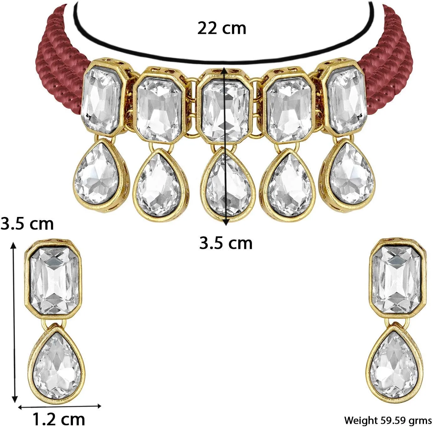 Aheli Crystal Pearl Ethnic Bridal Choker Necklace with Earrings Indian Traditional Bollywood Jewelry Set Gift for Women