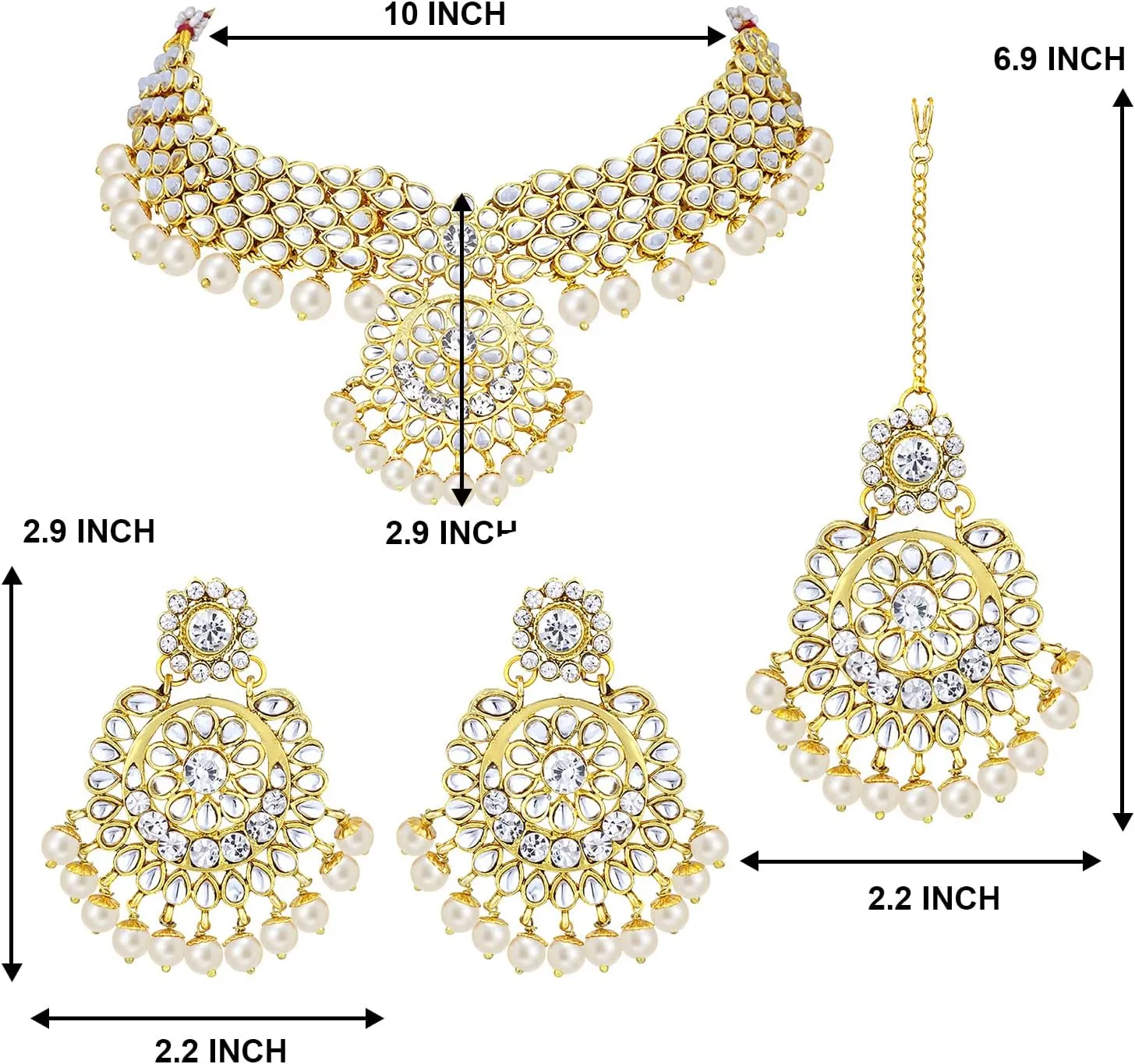Aheli Elegant Wedding Party Wear Faux Kundan Studded Short Necklace Earrings with Maang Tikka Set Indian Ethnic Bollywood Fashion Jewelry Gift for Women