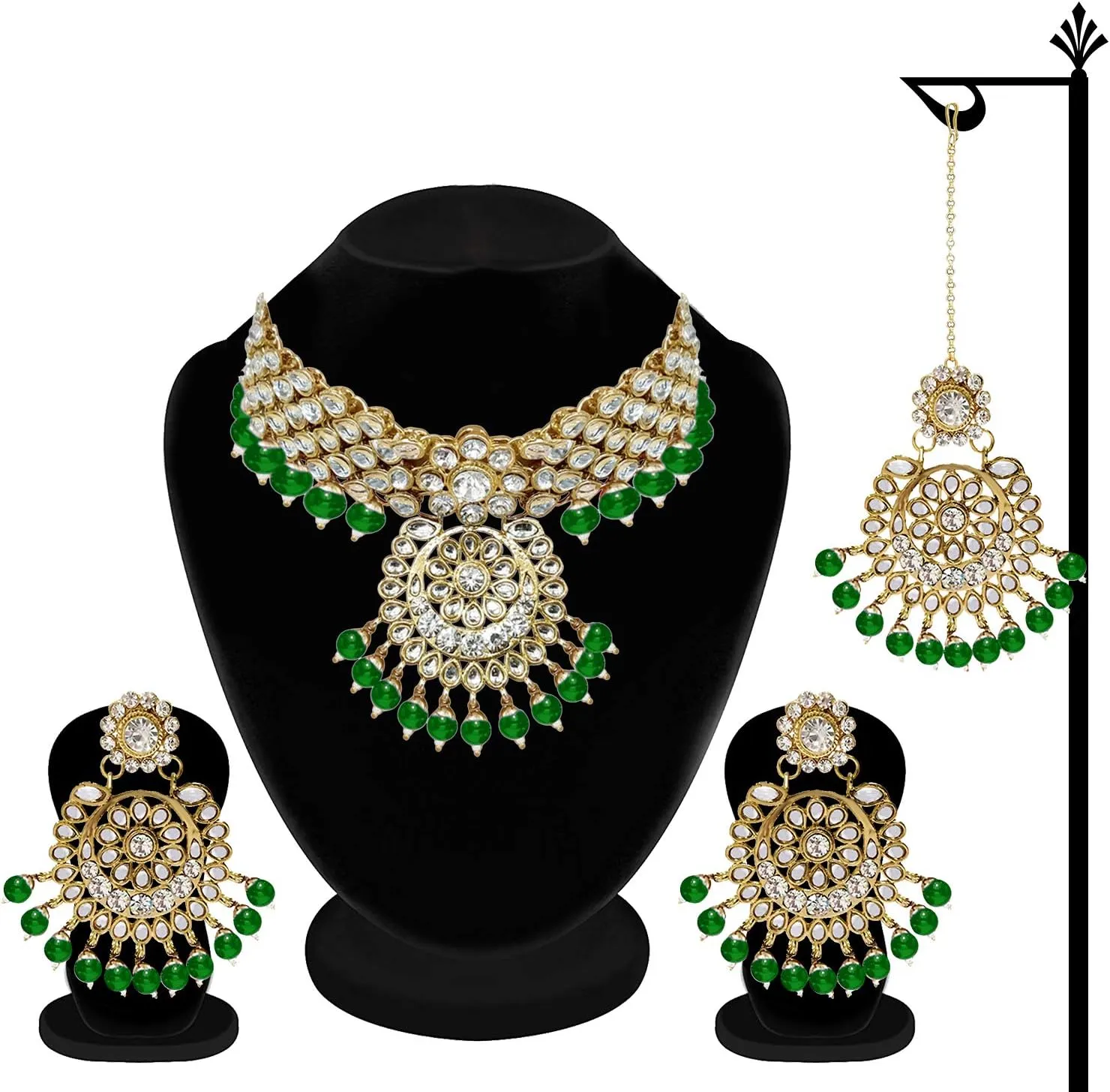 Aheli Elegant Wedding Party Wear Faux Kundan Studded Short Necklace Earrings with Maang Tikka Set Indian Ethnic Bollywood Fashion Jewelry Gift for Women
