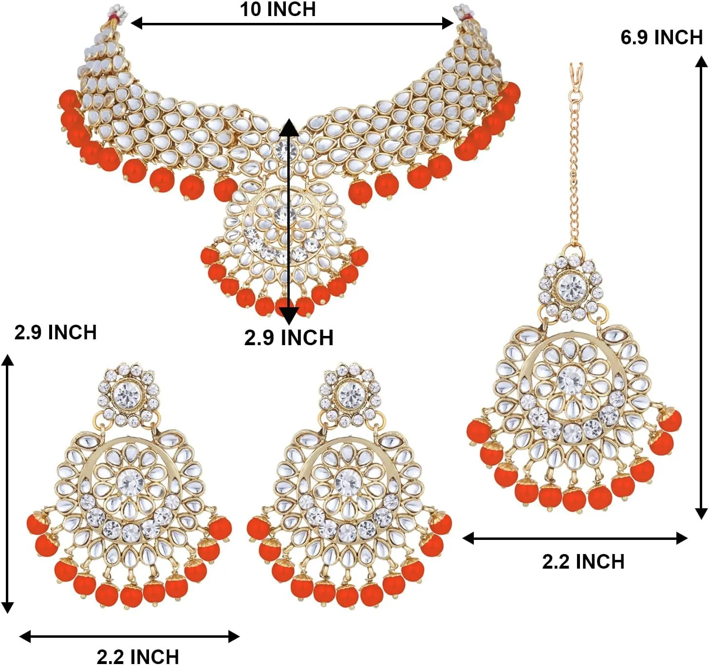 Aheli Elegant Wedding Party Wear Faux Kundan Studded Short Necklace Earrings with Maang Tikka Set Indian Ethnic Bollywood Fashion Jewelry Gift for Women