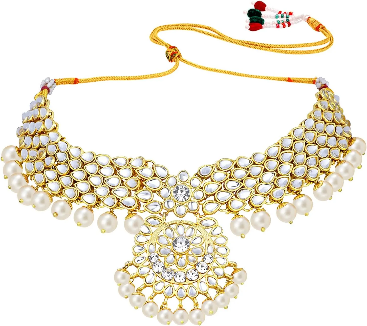 Aheli Elegant Wedding Party Wear Faux Kundan Studded Short Necklace Earrings with Maang Tikka Set Indian Ethnic Bollywood Fashion Jewelry Gift for Women