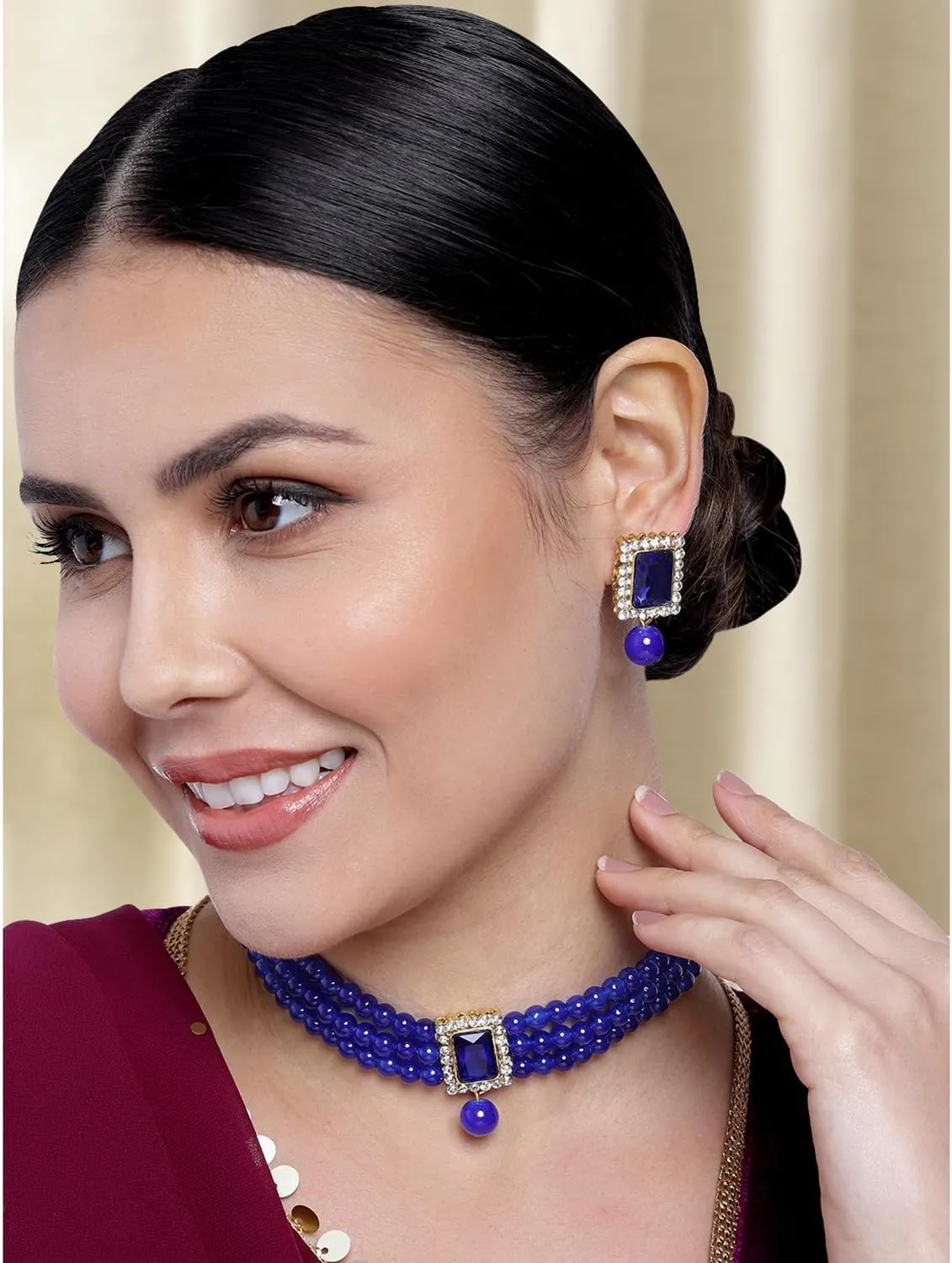 Aheli Ethnic Choker Necklace Earrings Wedding Bollywood Party Jewelry Set Gift for Women