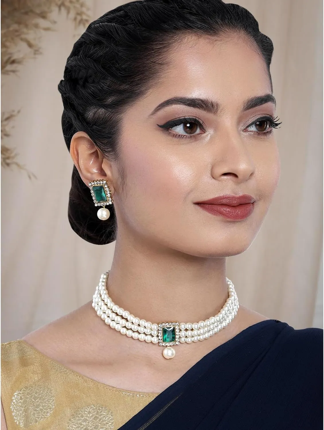 Aheli Ethnic Choker Necklace Earrings Wedding Bollywood Party Jewelry Set Gift for Women