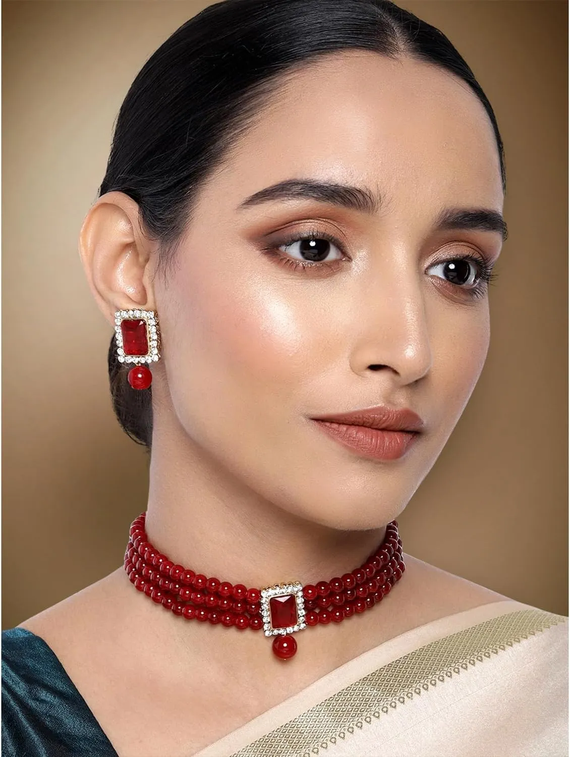 Aheli Ethnic Choker Necklace Earrings Wedding Bollywood Party Jewelry Set Gift for Women