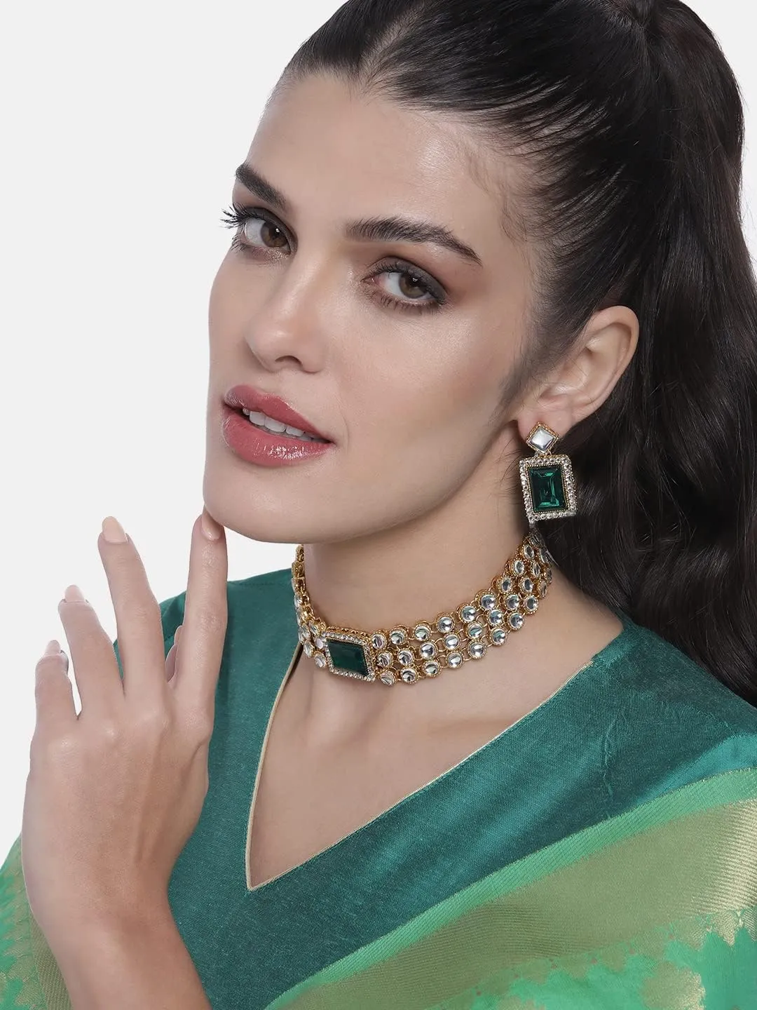 Aheli Ethnic Choker Necklace Earrings Wedding Bollywood Party Jewelry Set Gift for Women