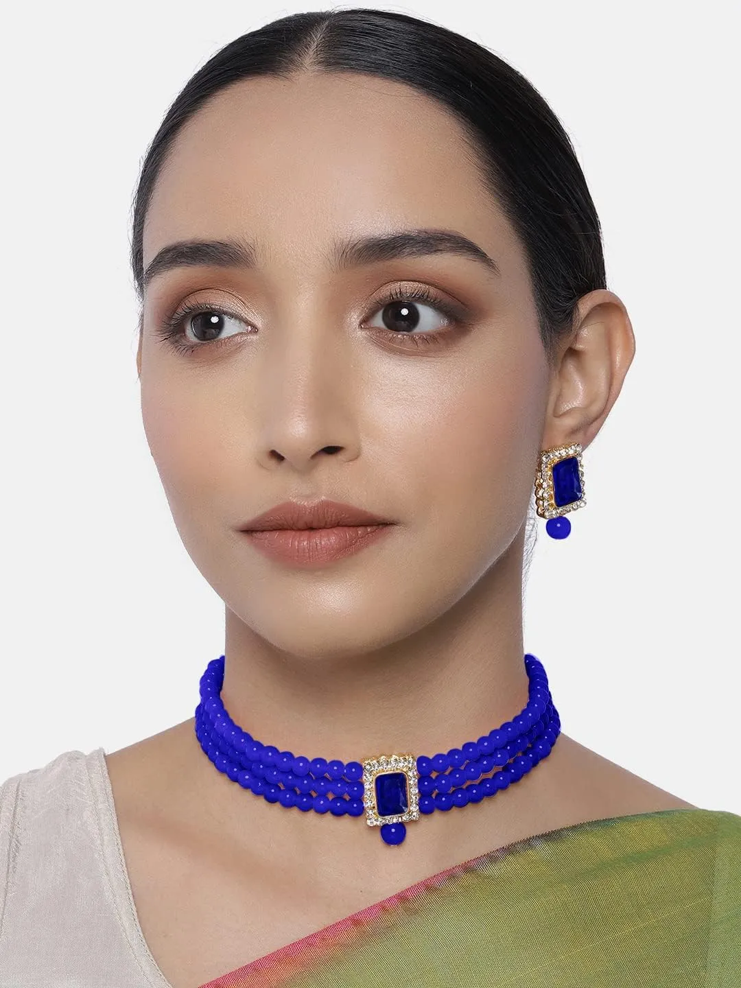 Aheli Ethnic Choker Necklace Earrings Wedding Bollywood Party Jewelry Set Gift for Women