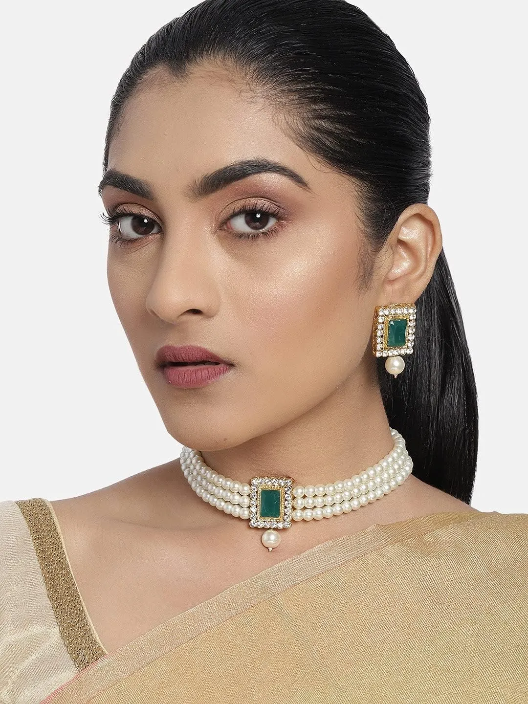 Aheli Ethnic Choker Necklace Earrings Wedding Bollywood Party Jewelry Set Gift for Women