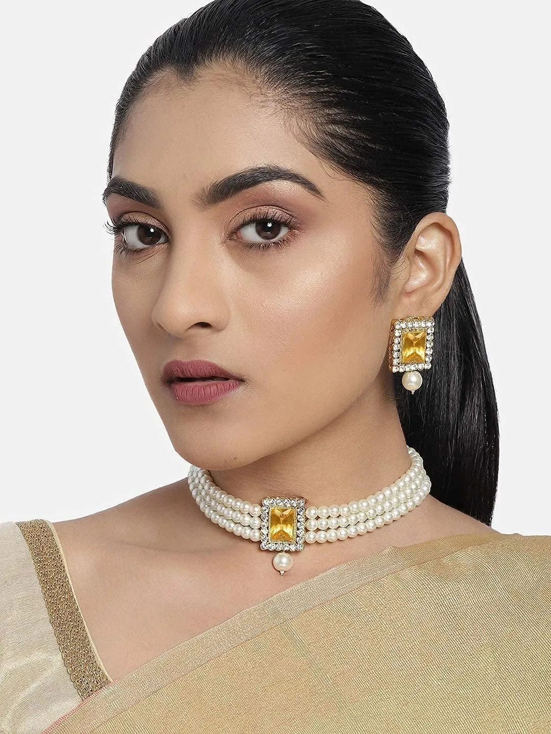 Aheli Ethnic Choker Necklace Earrings Wedding Bollywood Party Jewelry Set Gift for Women