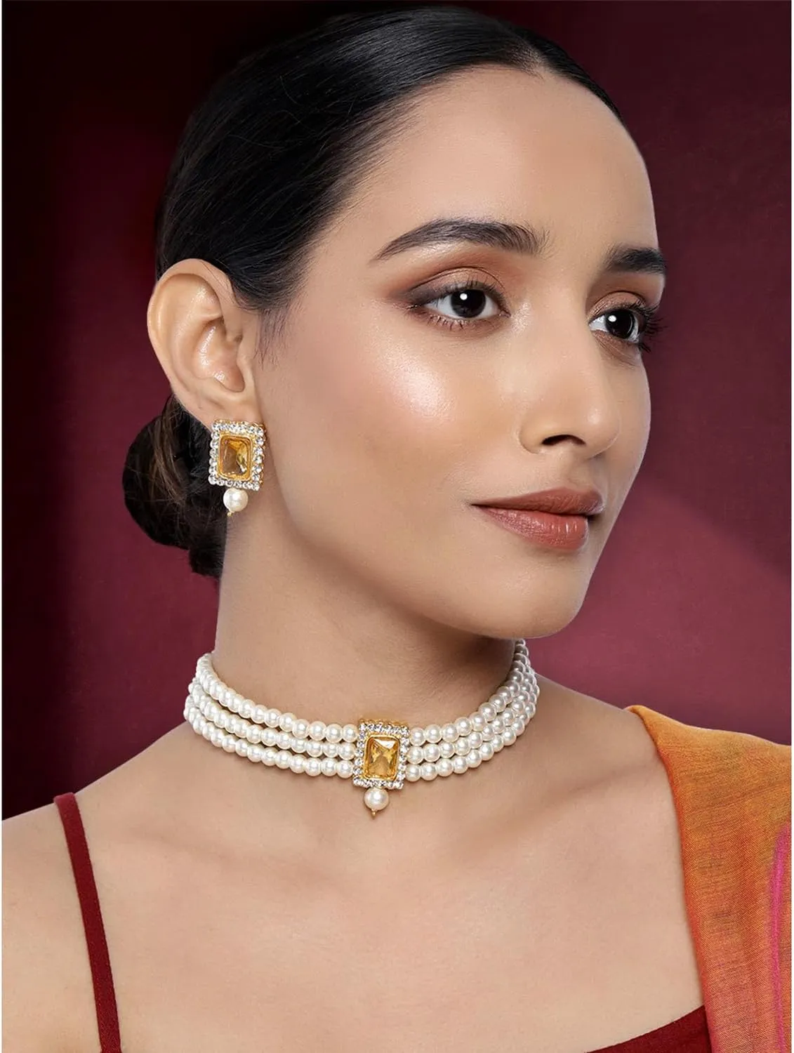 Aheli Ethnic Choker Necklace Earrings Wedding Bollywood Party Jewelry Set Gift for Women