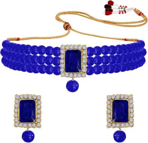 Aheli Ethnic Choker Necklace Earrings Wedding Bollywood Party Jewelry Set Gift for Women
