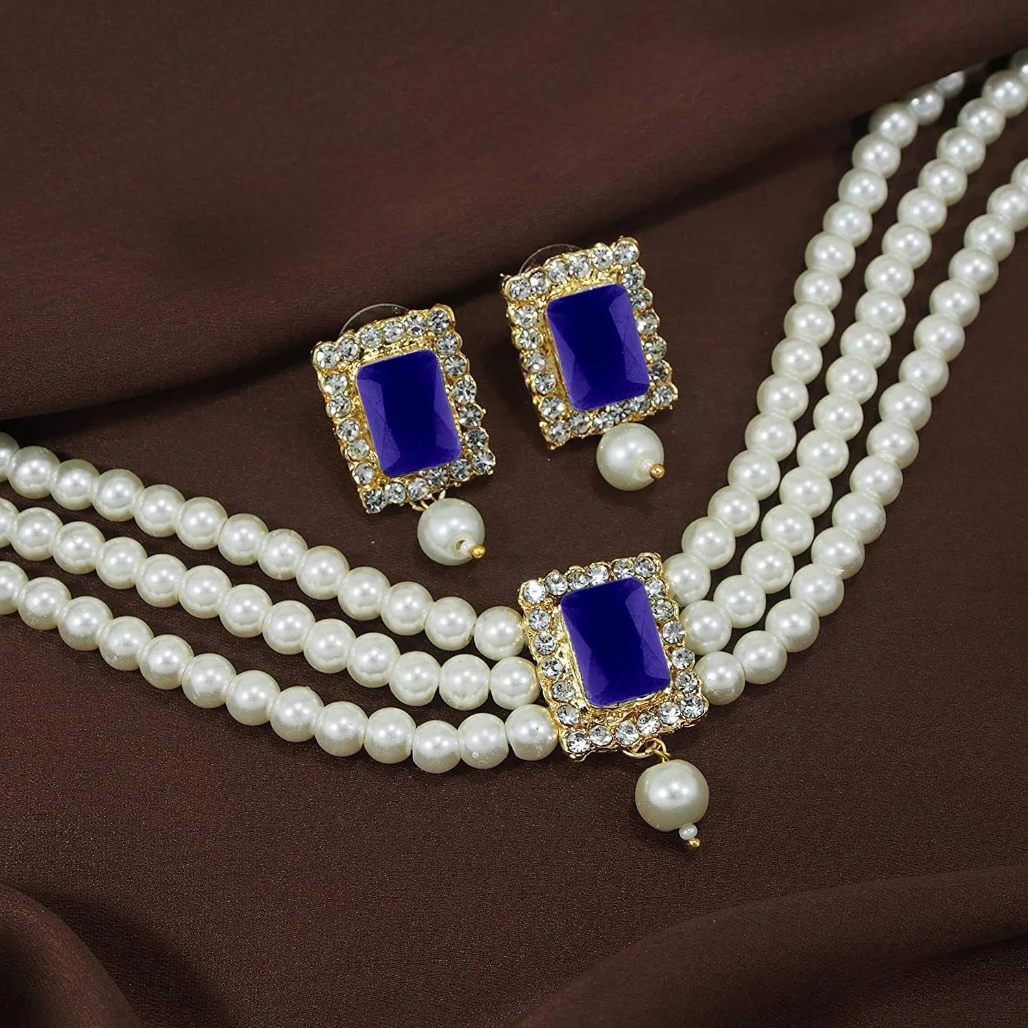 Aheli Ethnic Choker Necklace Earrings Wedding Bollywood Party Jewelry Set Gift for Women