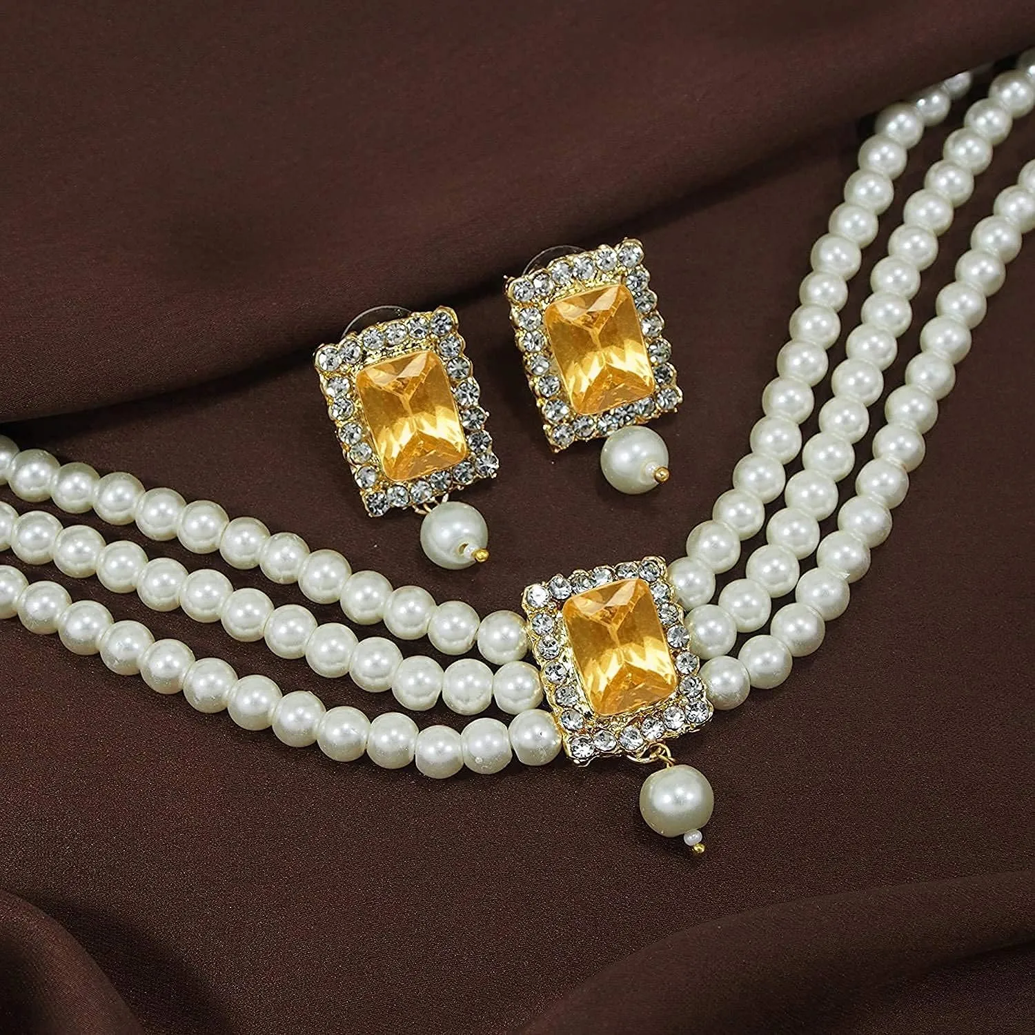 Aheli Ethnic Choker Necklace Earrings Wedding Bollywood Party Jewelry Set Gift for Women