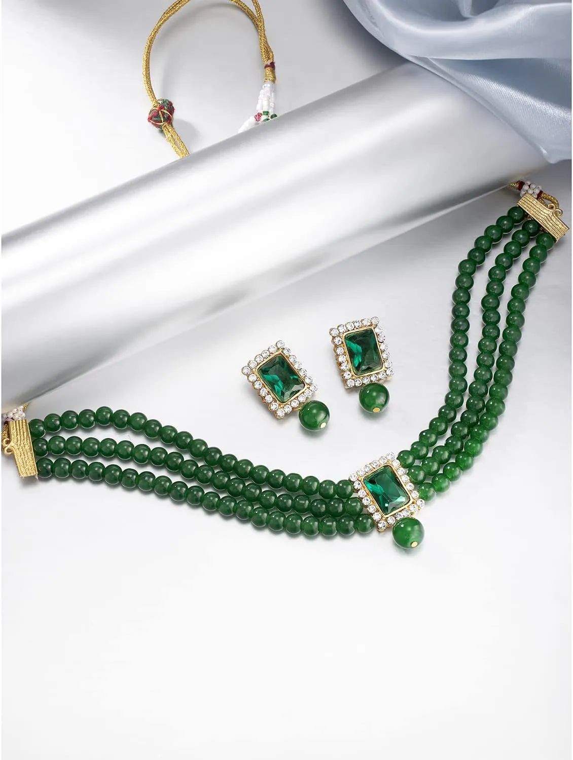Aheli Ethnic Choker Necklace Earrings Wedding Bollywood Party Jewelry Set Gift for Women