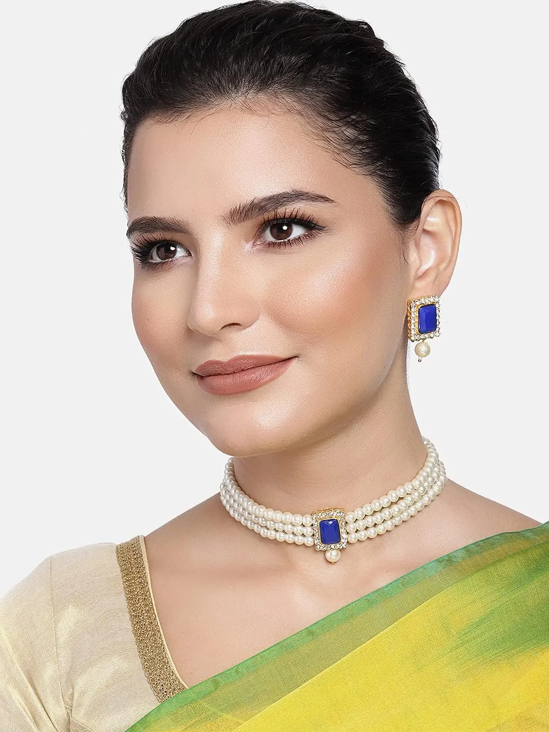 Aheli Ethnic Choker Necklace Earrings Wedding Bollywood Party Jewelry Set Gift for Women
