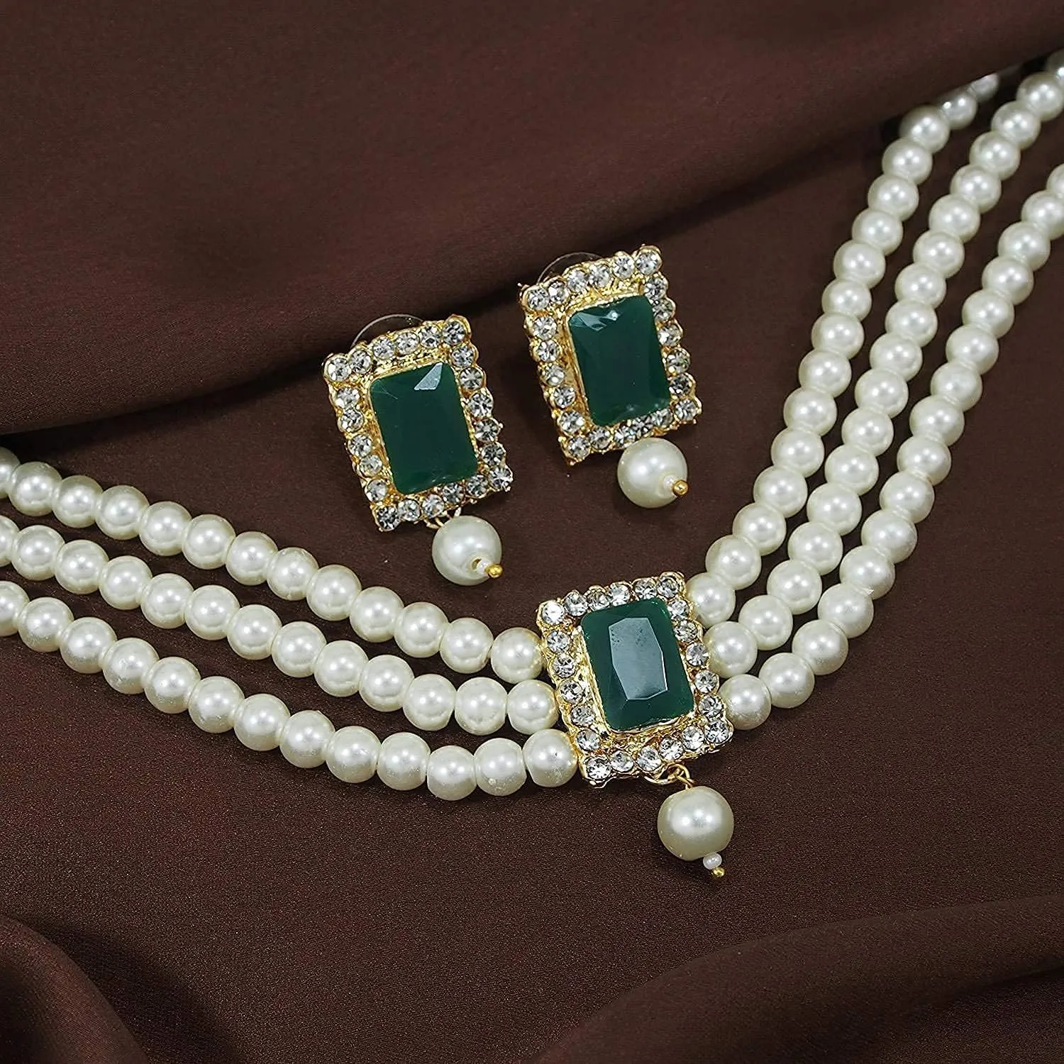 Aheli Ethnic Choker Necklace Earrings Wedding Bollywood Party Jewelry Set Gift for Women
