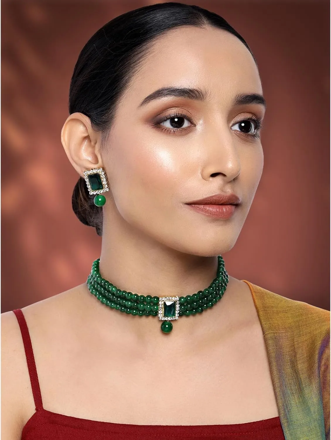 Aheli Ethnic Choker Necklace Earrings Wedding Bollywood Party Jewelry Set Gift for Women