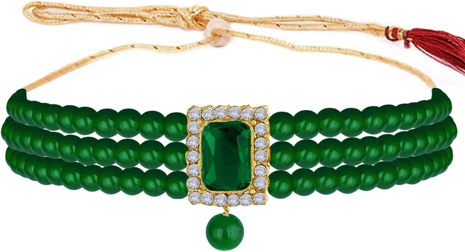 Aheli Ethnic Choker Necklace Earrings Wedding Bollywood Party Jewelry Set Gift for Women