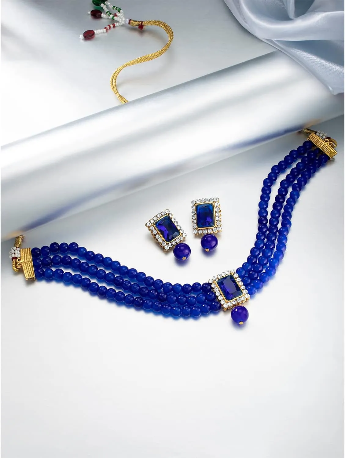 Aheli Ethnic Choker Necklace Earrings Wedding Bollywood Party Jewelry Set Gift for Women
