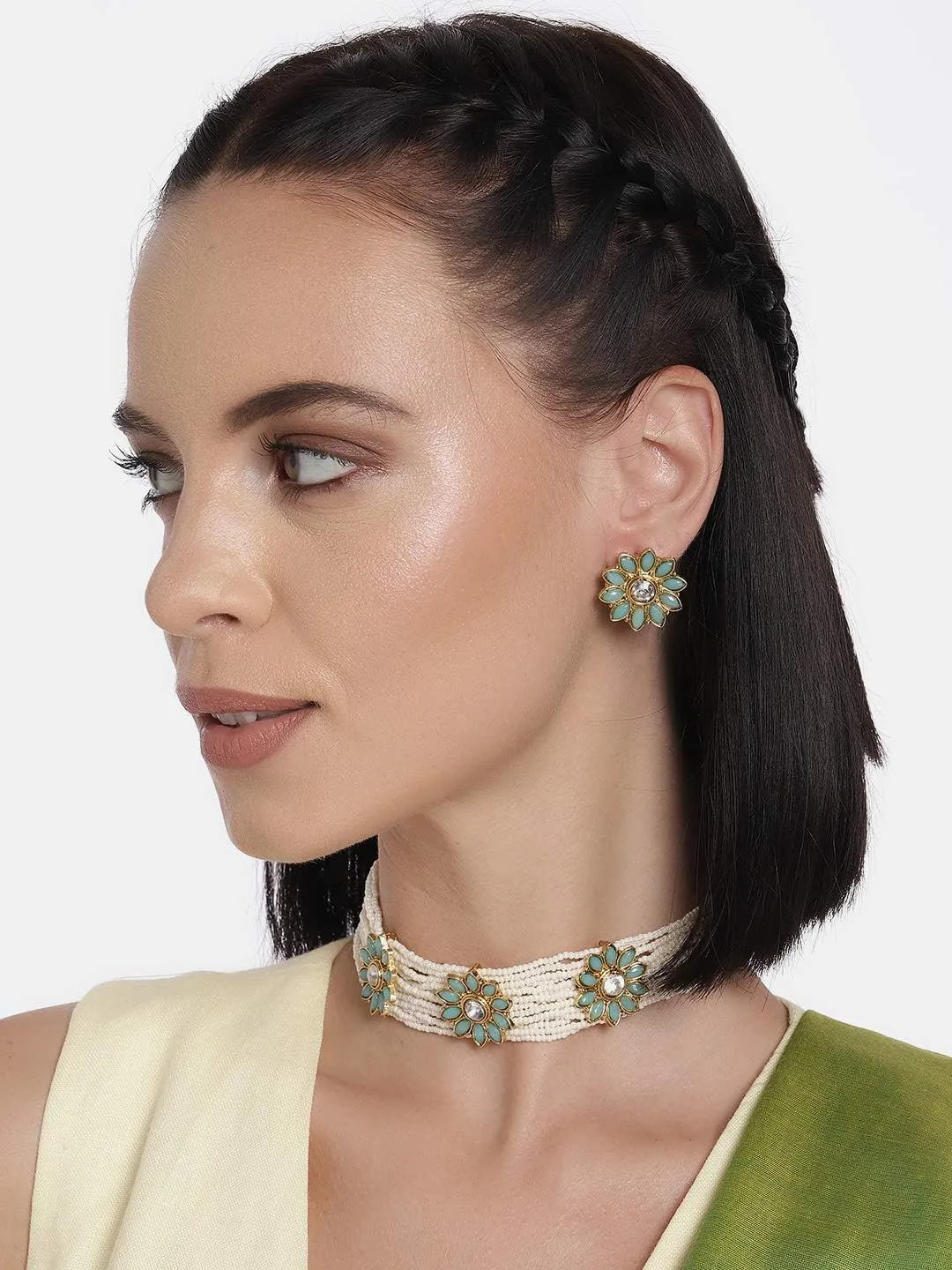 Aheli Ethnic Choker Necklace with Stud Earrings Indian Traditional Wedding Party Fashion Jewelry Gift for Women