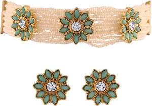 Aheli Ethnic Choker Necklace with Stud Earrings Indian Traditional Wedding Party Fashion Jewelry Gift for Women