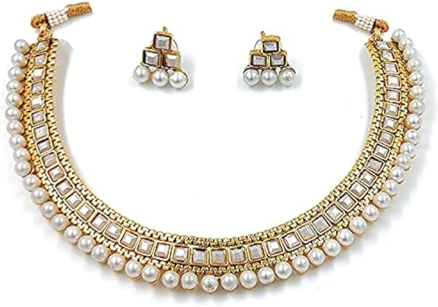 Aheli Ethnic Faux Kundan Pearl Bridal Choker Necklace Indian Traditional Bollywood Jewelry Set with Earrings Gift for Women