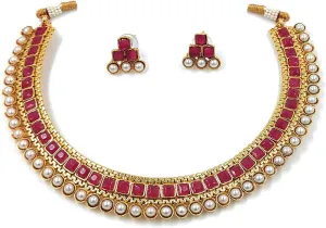 Aheli Ethnic Faux Kundan Pearl Bridal Choker Necklace Indian Traditional Bollywood Jewelry Set with Earrings Gift for Women